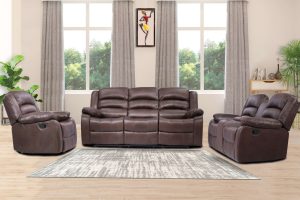 Brown Fabric Recliner Sofa Set