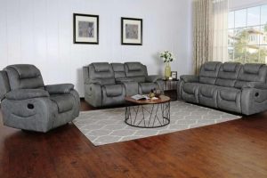 Gray Fabric Recliner Sofa Set