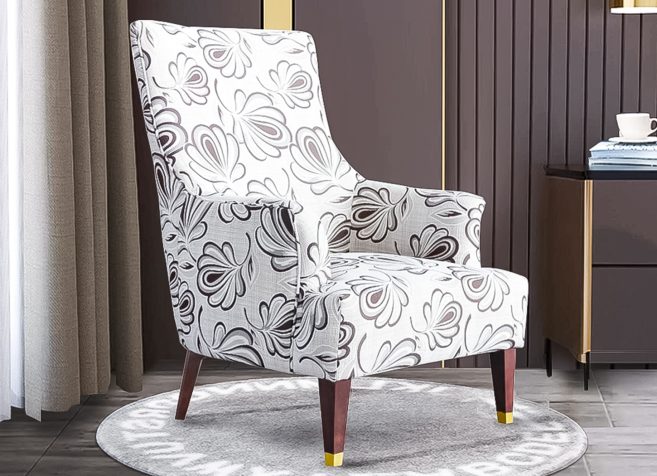 Beige/Grey Florals Fabric Accent Chair