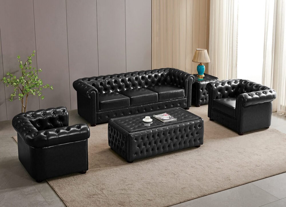 Chester 5 Seater Office Sofa (3+1+1)- Black