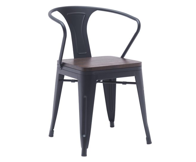 Metal Bistro Chair (DG 9005-18M) Elm Wood Seat- Matt Black