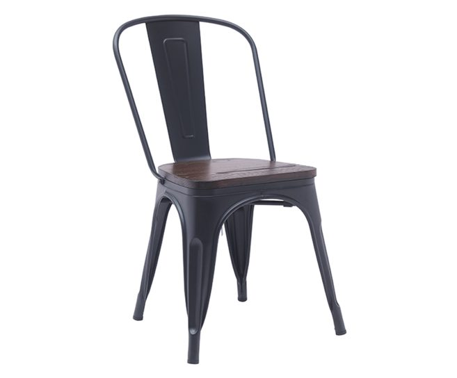 Metal Bistro Chair (DG 9008M) Elm Wood Seat- Matt Black