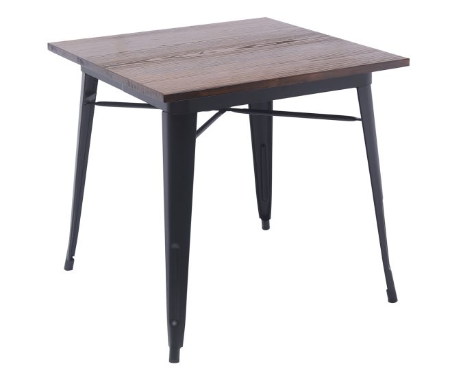 Metal Bistro Table (DG M808075) Elm Wood Top- Matt Black