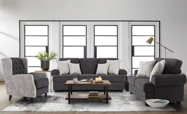 Detroit Fabric Sofa 6 Seater - Grey