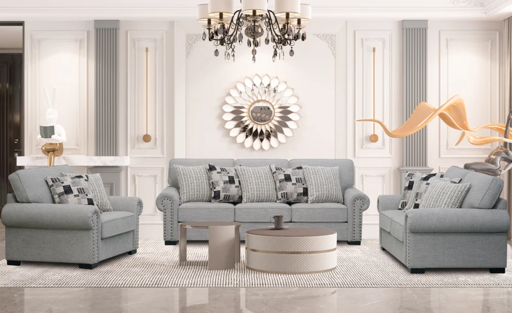 GRECIA 6/7 SEATER FABRIC SOFA- GREY