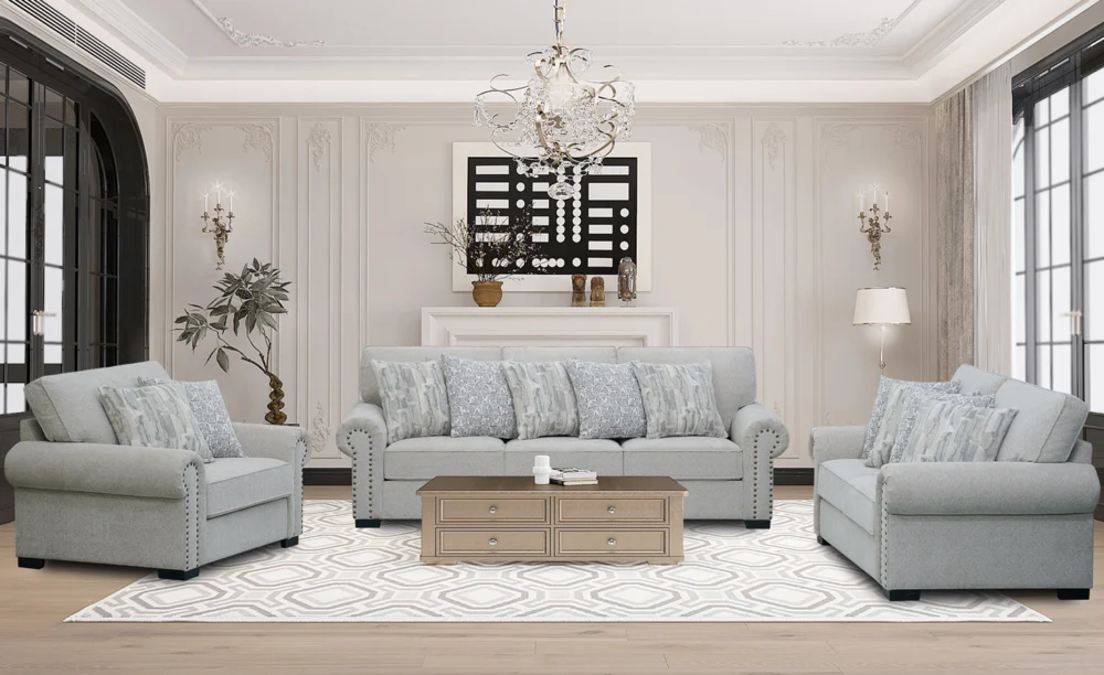 GRECIA 6/7 SEATER FABRIC SOFA- LIGHT GREY