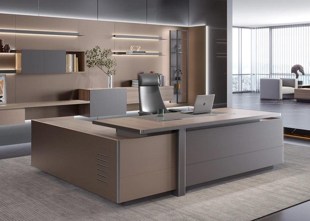 EXECUTIVE OFFICE DESK- GOLDEN SANDALWOOD/SEAGULL GREY (57MHS007 24)