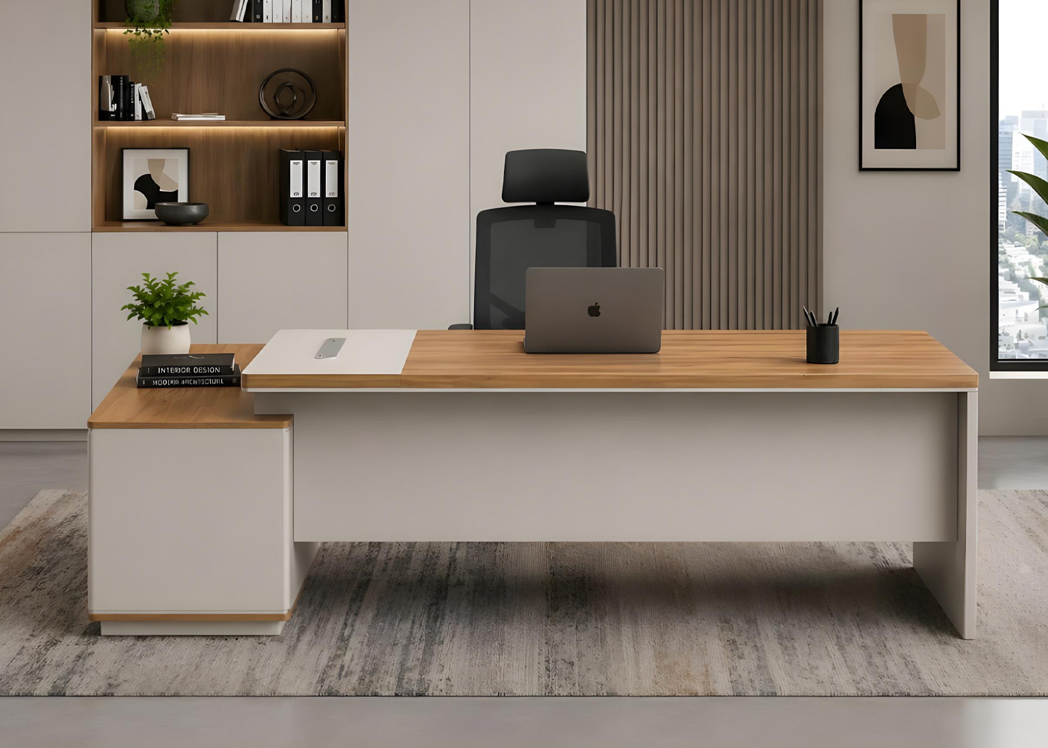 EXECUTIVE OFFICE DESK- GOLDEN SANDALWOOD/SEAGULL GREY (51NPL006 20) - Image 2