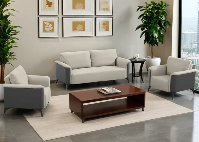 VAMOS 5 SEATER OFFICE SOFA SET-BEIGE/BLUE
