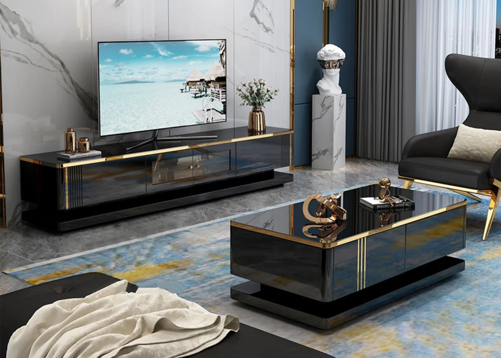 TV STAND- BLACK/GOLD (90432) - Image 3