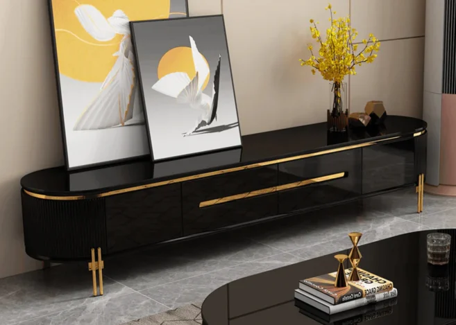 TV STAND- BLACK/GOLD (90595)