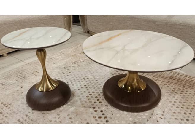 2 PC COFFEE TABLE SET- WOOD & CREAM