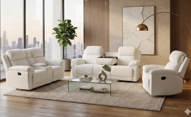 DAVIS 7 SEATER RECLINER SOFA- BEIGE