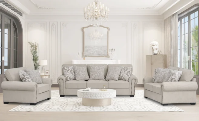 GRECIA 6 SEATER FABRIC SOFA- LIGHT GREY