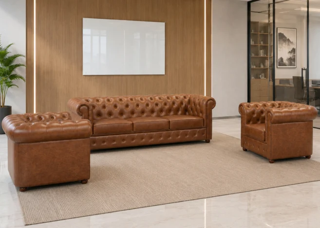 CHESTER OFFICE SOFA (3+1+1)-LIGHT BROWN