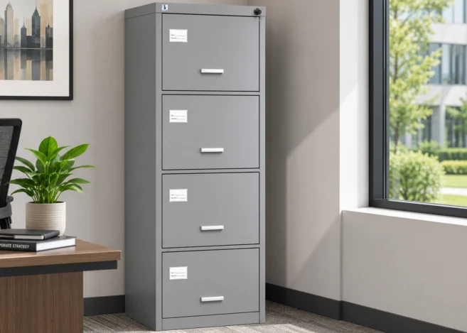 HEAVY GAUGE 4 DRAWER METAL FILING CABINET - ASH GREY (AEL 0026)