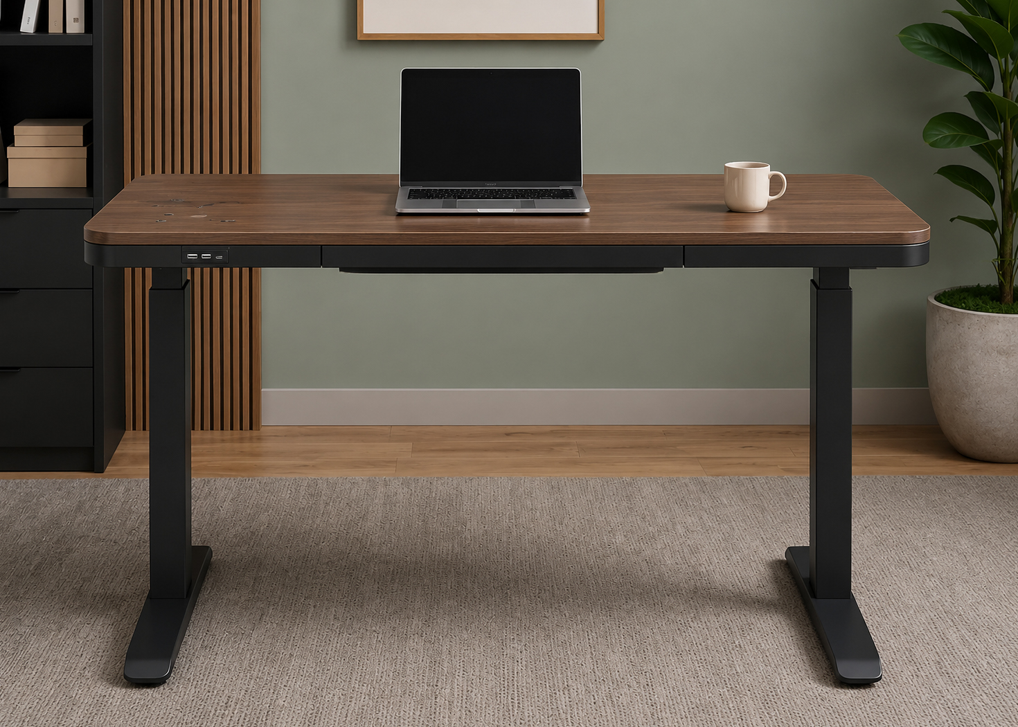 HEIGHT ADJUSTABLE DESK WITH SPEAKER- BROWN (AK-GT09-YZB2-S) - Image 2