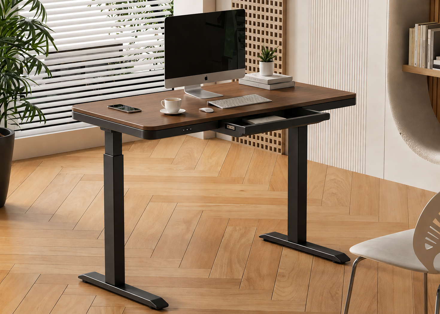 HEIGHT ADJUSTABLE DESK WITH SPEAKER- BROWN (AK-GT09-YZB2-S) - Image 3