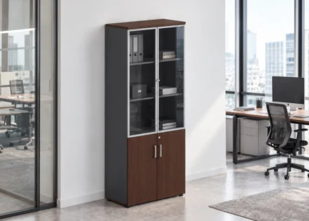 2 DOOR FILING CABINET- BROWN OAK/DARK GREY  (DG 9124)
