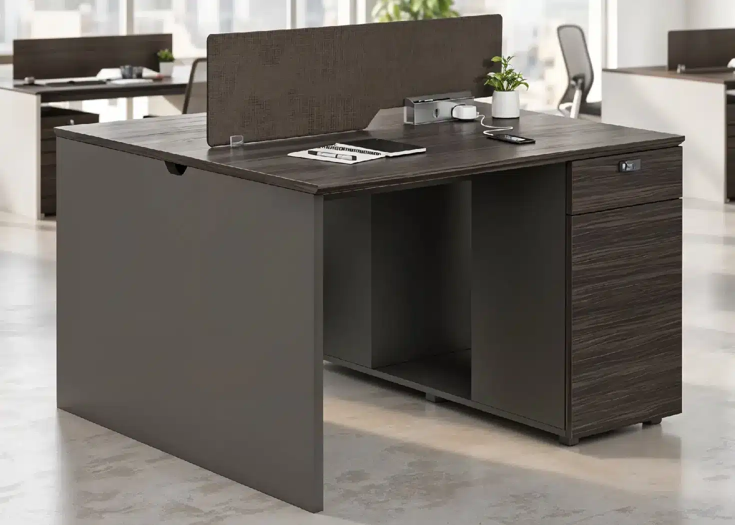 2 SEATER WORKSTATION (55FPL201)-PARI WALNUT/ADVANCED GREY