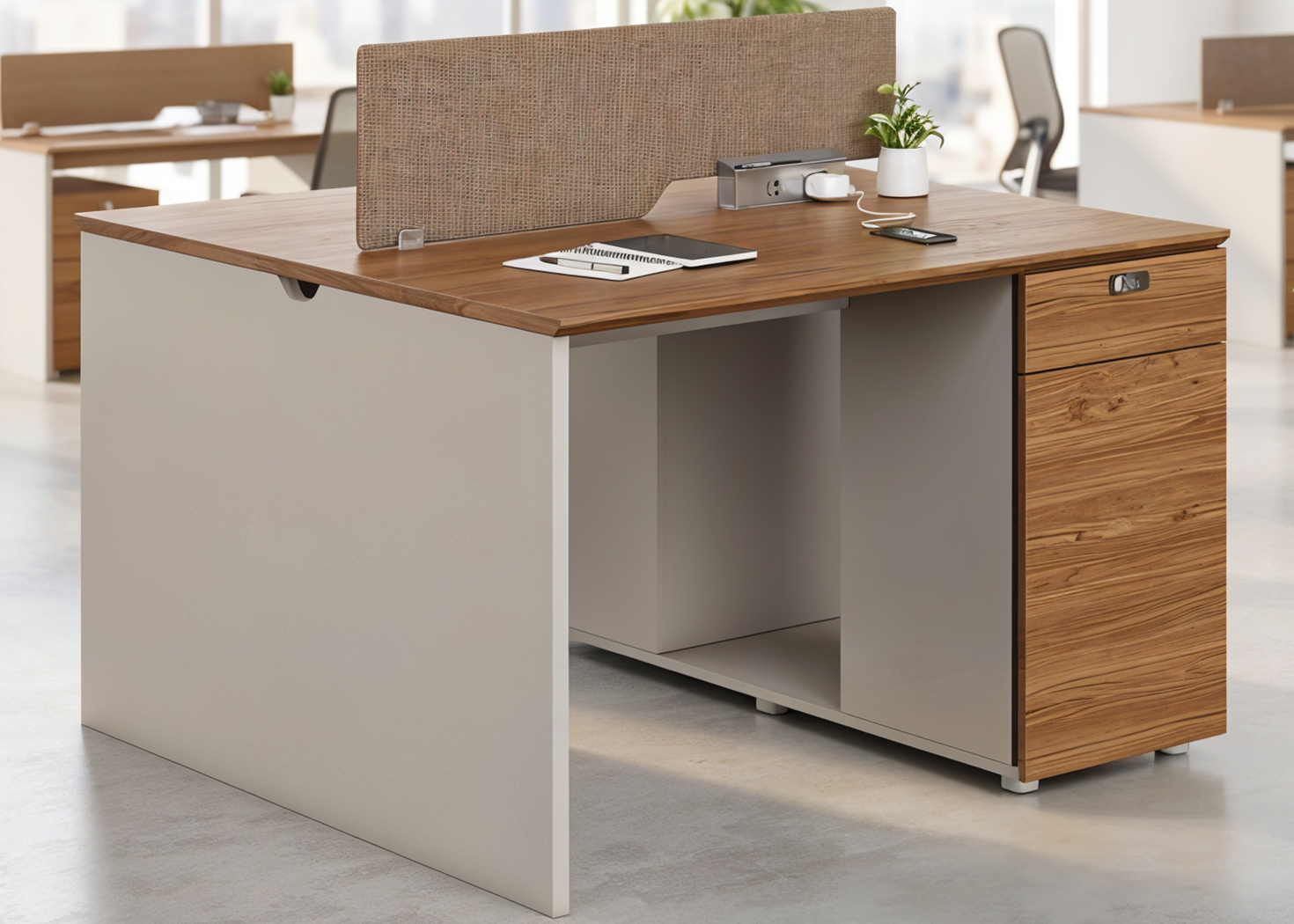2 SEATER WORKSTATION- GOLDEN SANDALWOOD/SEAGULL GREY (51FJS201)