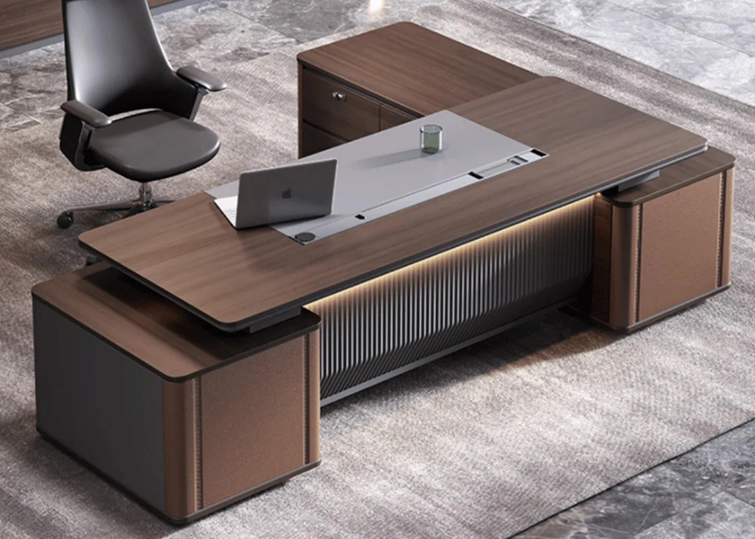 2.8M EXECUTIVE OFFICE DESK (56MPL029) - PARI WALNUT/ADVANCED GREY