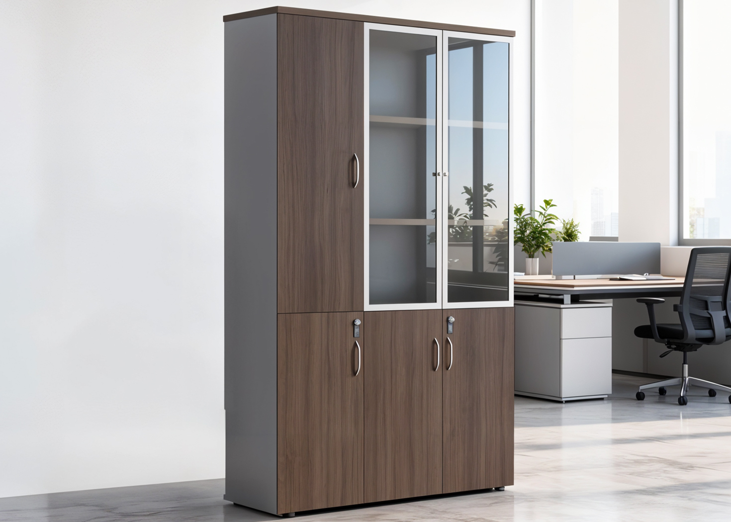 3 DOOR FILING CABINET- PARI WALNUT/ADVANCED GREY (30BZJ009)
