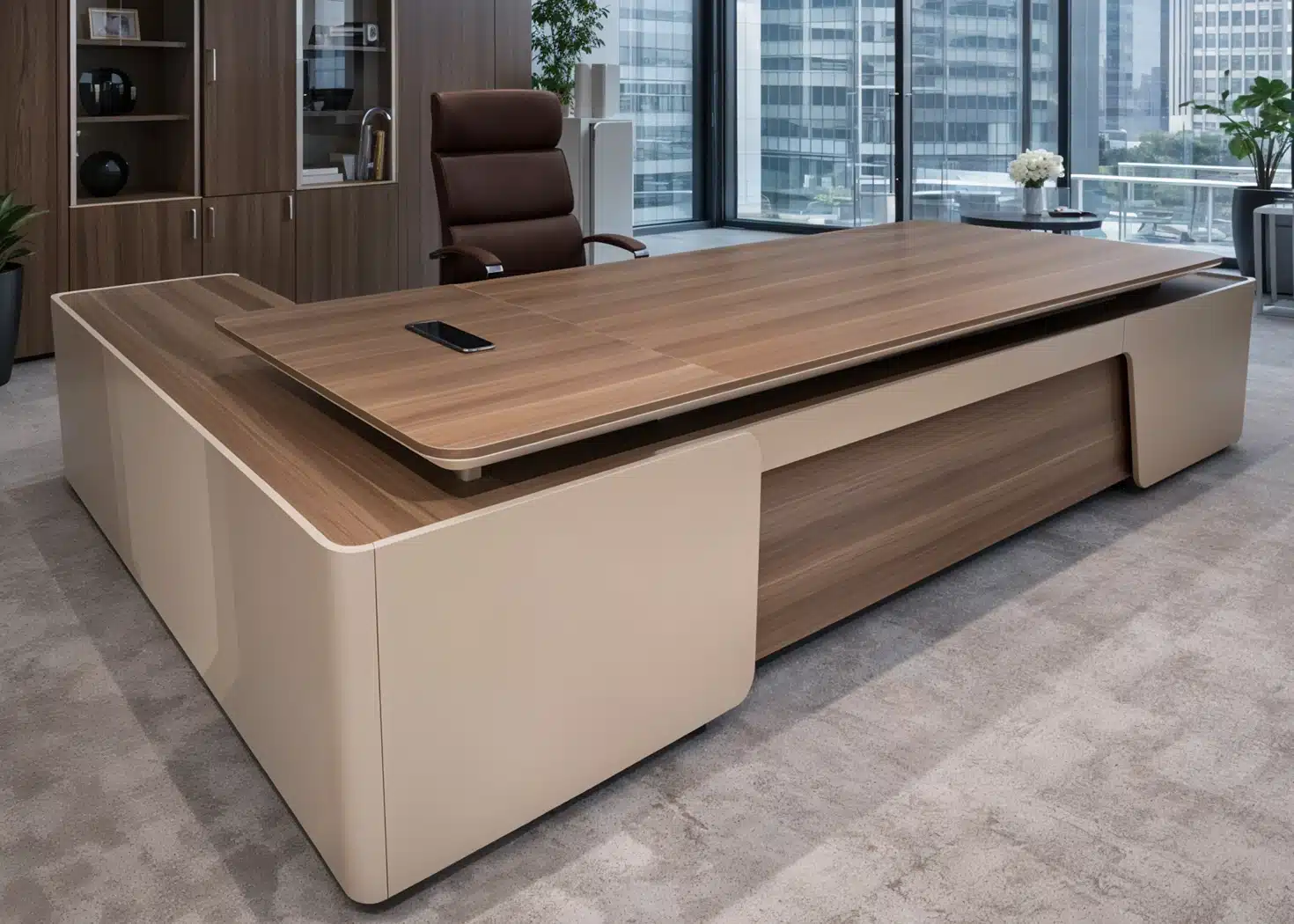 3.2M EXECUTIVE OFFICE DESK- ROYAL TEAK & ADVANCED GREY (51MHS047)