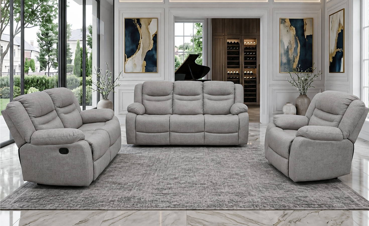 6 SEATER RECLINER SOFA (LIGHT BROWN) + NANO CARPET (160 X 235)