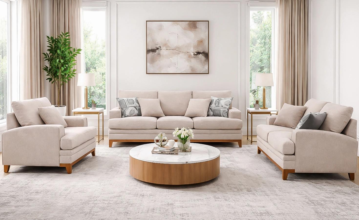 CANARY 7 SEATER FABRIC SOFA -BROWN