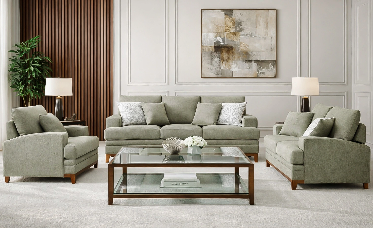 CANARY 6/7 SEATER FABRIC SOFA -GREEN