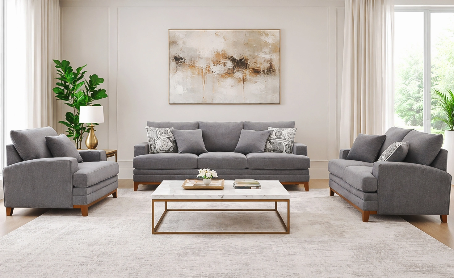 CANARY 7 SEATER FABRIC SOFA -GREY