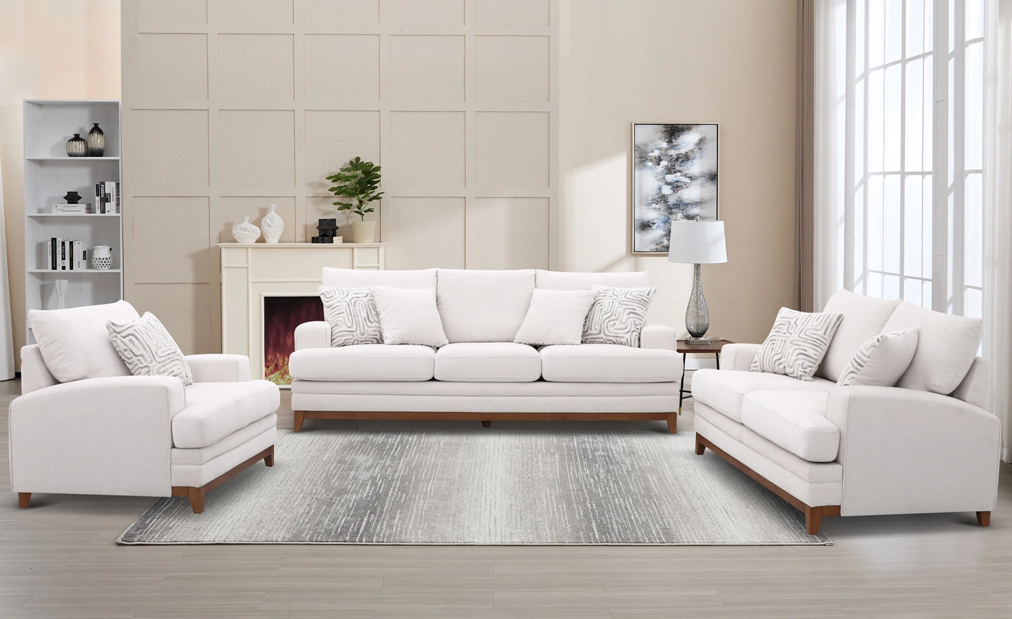 CANARY 6 SEATER FABRIC SOFA -WHITE