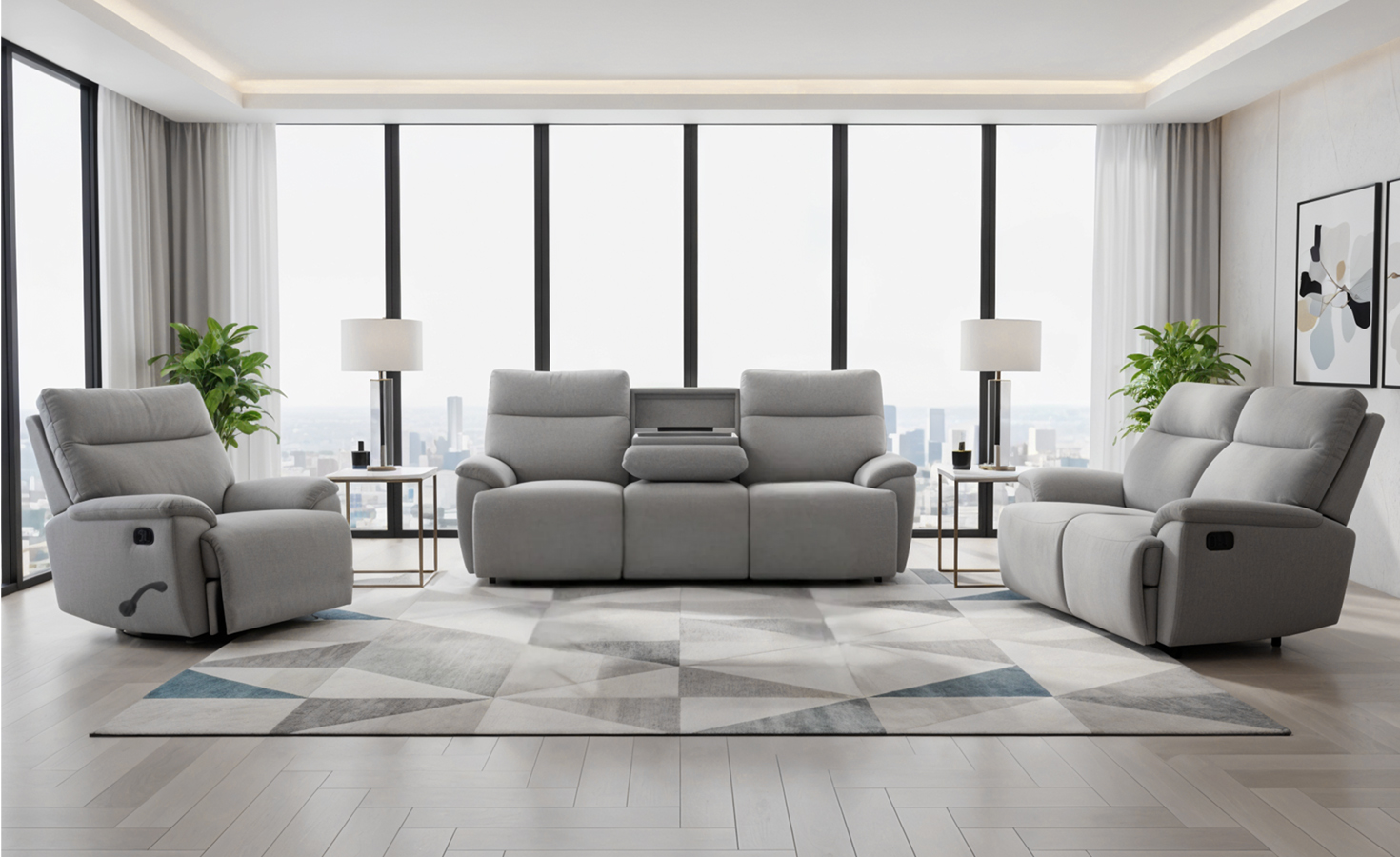 CHEERS 7 SEATER RECLINER SOFA - LT GREY(51337M)