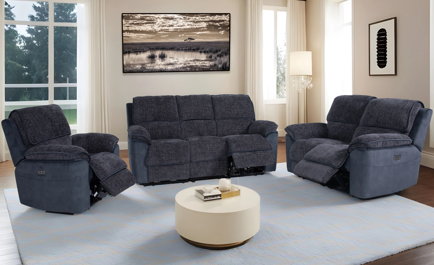 CHEERS 7 SEATER RECLINER SOFA (9213)-NAVY