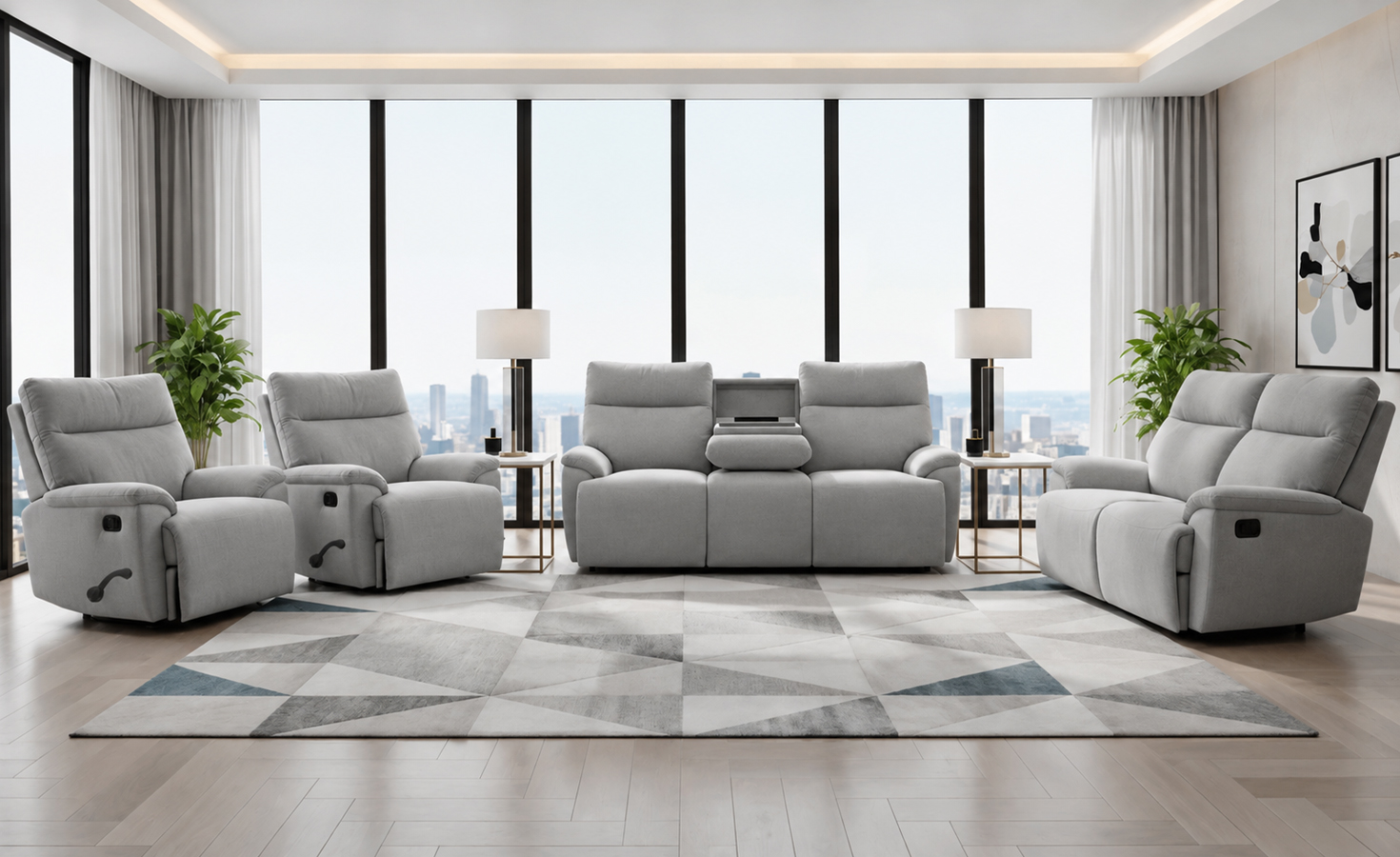 CHEERS 7 SEATER RECLINER SOFA - LT GREY(51337M)