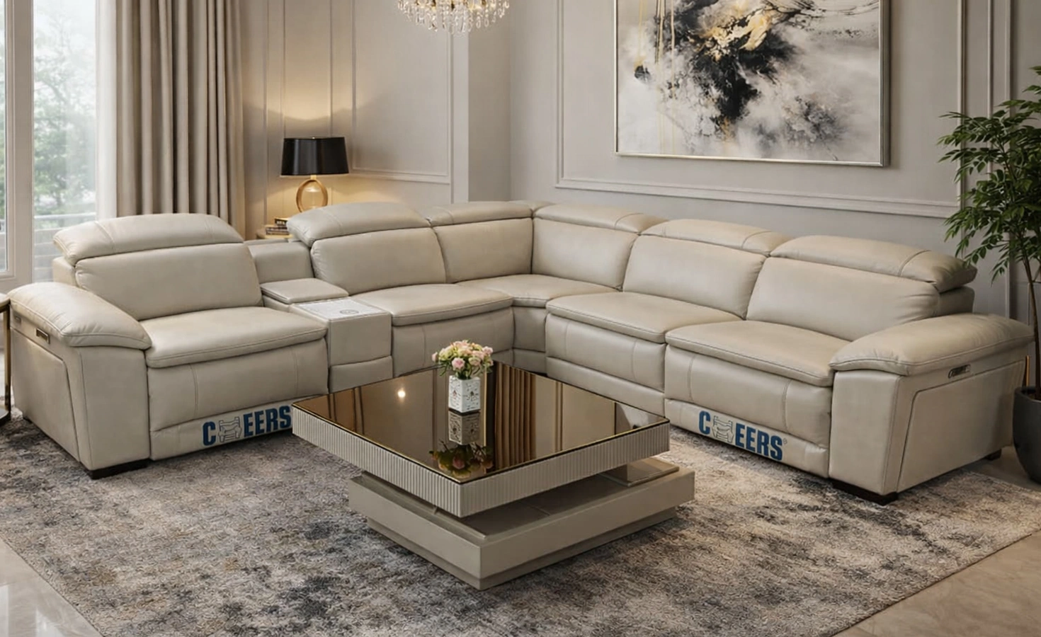 CHEERS POWER CORNER RECLINER SOFA SET-BEIGE (U55116M/3731)