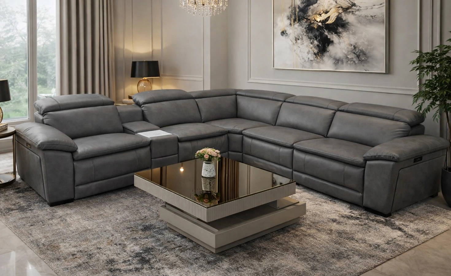 CHEERS POWER CORNER RECLINER SOFA SET (U55116M/3735)-GREY