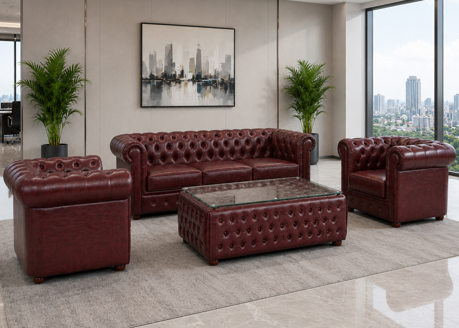 CHESTER OFFICE SOFA (3+1+1)-MAROON