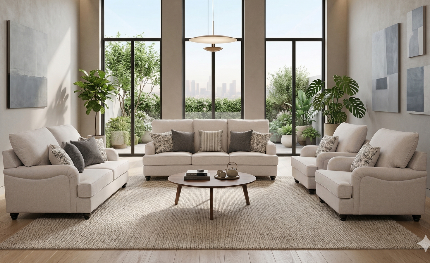 SEATTLE 6/7 SEATER FABRIC SOFA-BEIGE
