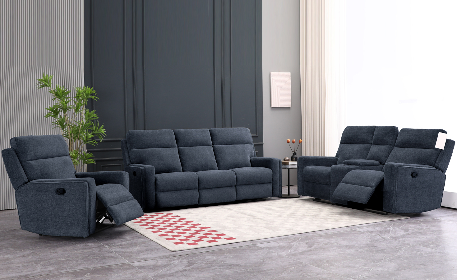 CINATTI 6/7 SEATER RECLINER SOFA-BLUE