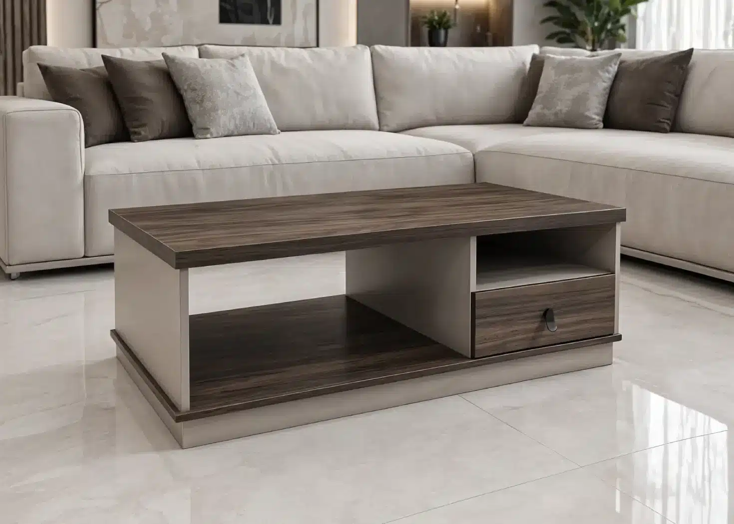 COFFEE TABLE (DG-CT16)-WALNUT/BEIGE