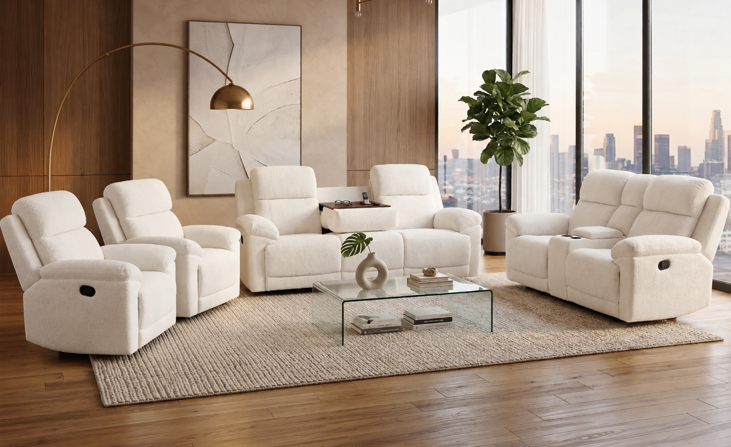 DAVIS 7 SEATER RECLINER SOFA- BEIGE