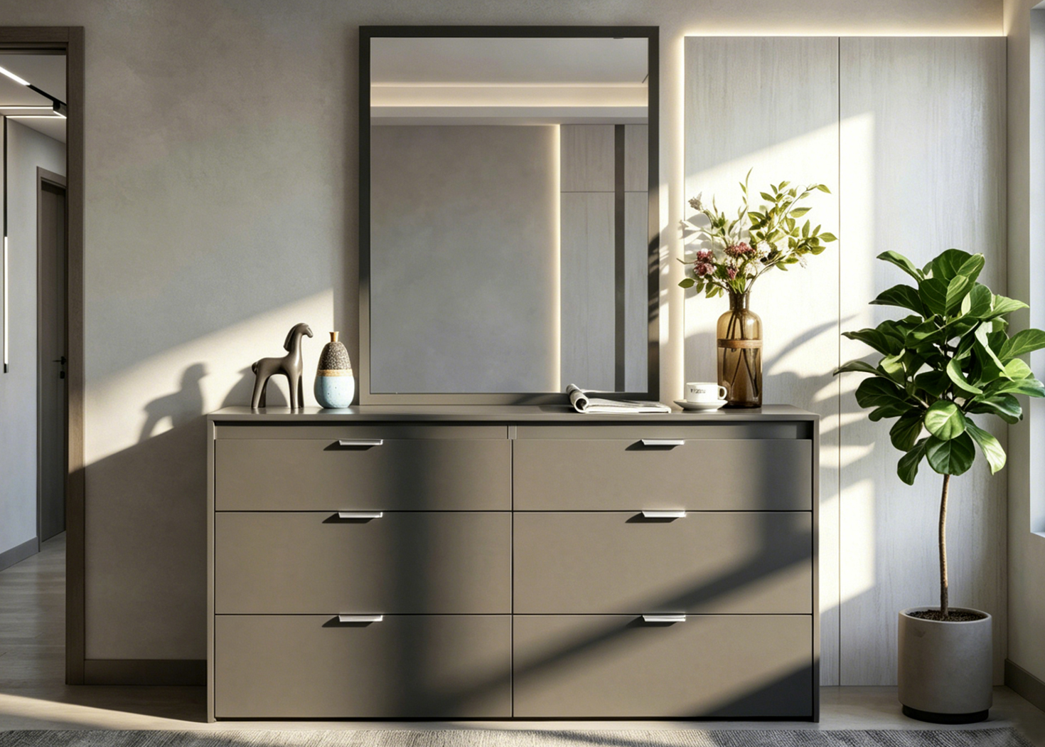 DRESSER + MIRROR - MATT GREY(JL-04005/JL-02041)