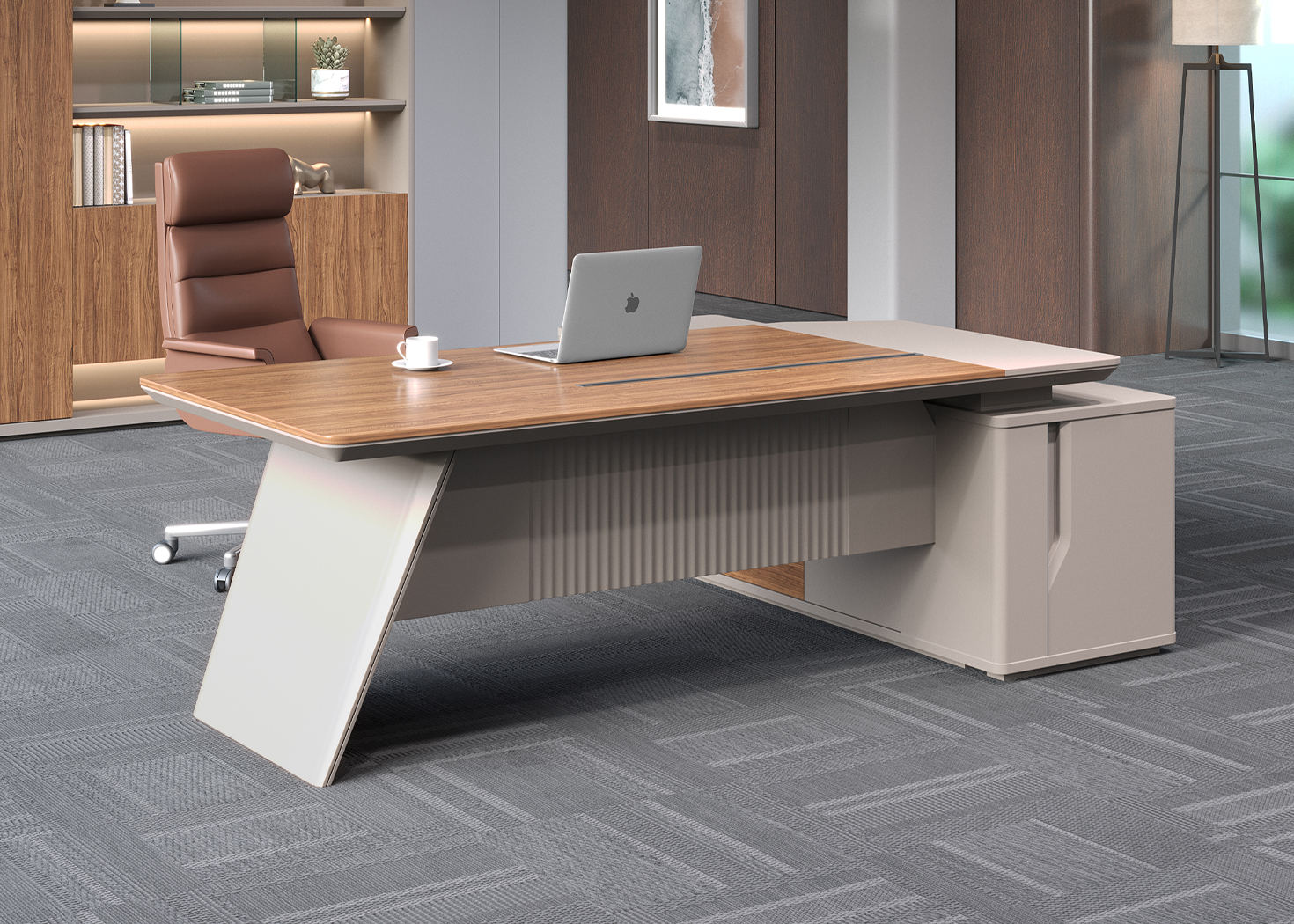 EXECUTIVE OFFICE DESK- GOLDEN SANDALWOOD/SEAGULL GREY (51MJS006 24)