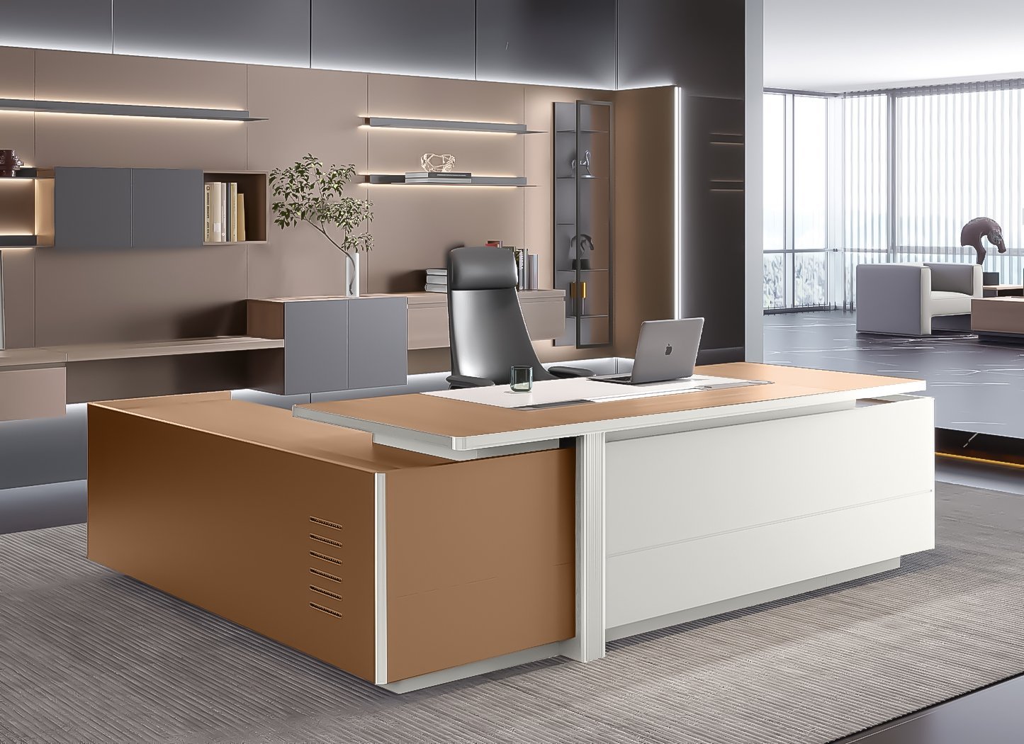 EXECUTIVE OFFICE DESK- GOLDEN SANDALWOOD/SEAGULL GREY (57MHS007 24)