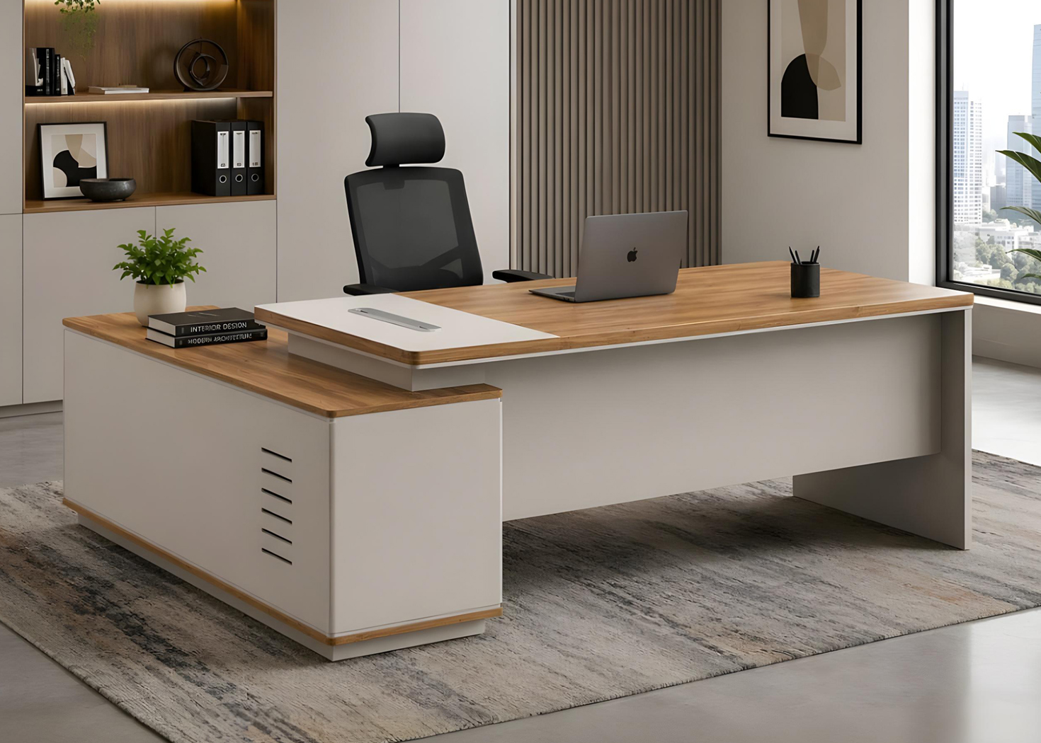 EXECUTIVE OFFICE DESK- GOLDEN SANDALWOOD/SEAGULL GREY (51NPL006 18/20)