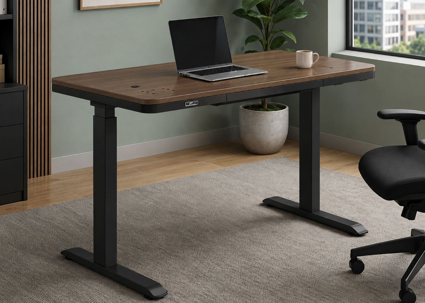 HEIGHT ADJUSTABLE DESK WITH SPEAKER- BROWN (AK-GT09-YZB2-S)