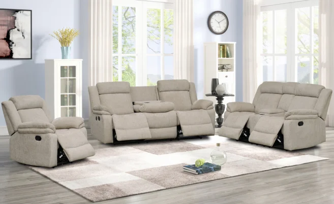HILTON 6/7 SEATER RECLINER SOFA SET - BEIGE