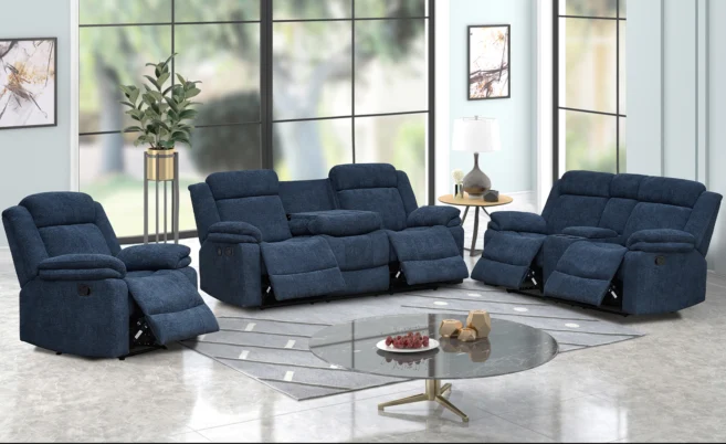 HILTON 6/7 SEATER RECLINER SOFA SET - DARK BLUE